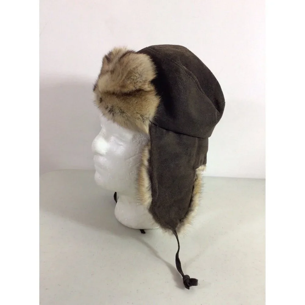 Real Rabbit Fur Trapper Winter Kids Suede Bomber Small